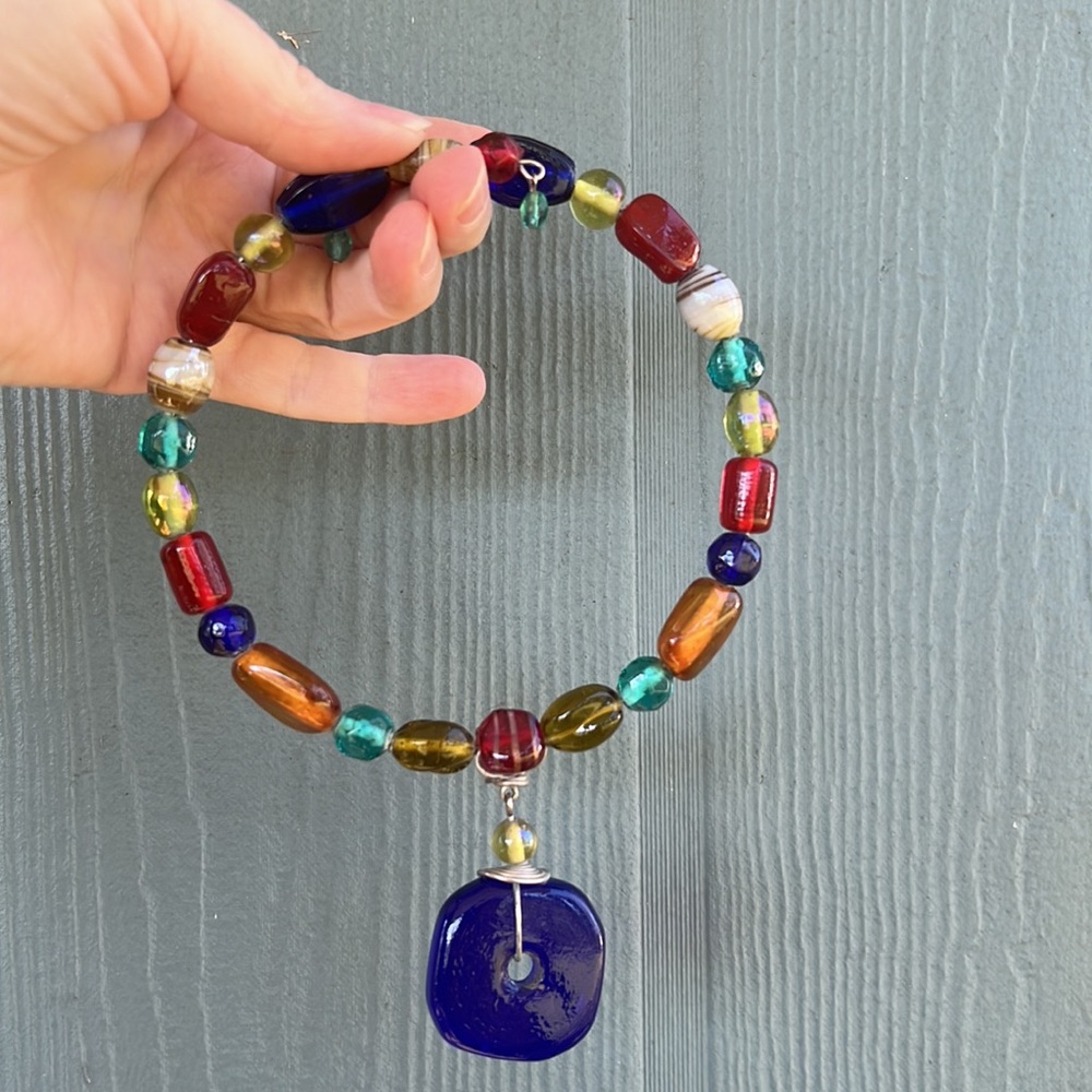 Adjustable Solid Glass Bead Wire Necklace - image 5